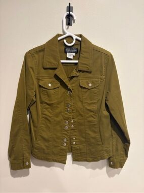 Vintage Y2K Live a Little Olive Green Snap-Front Jean Jacket